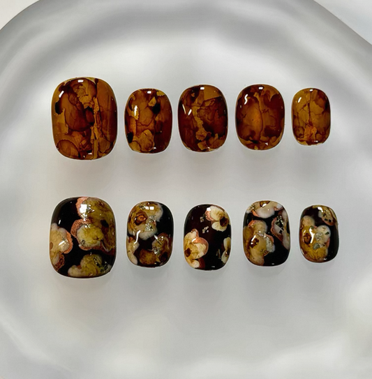 Everyday Cute - Brown Floral - Customizable Handcrafted Press On Nails