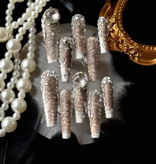 Charme Atelier - Metallic Brown & Silver - Customizable Handcrafted Press On Nails