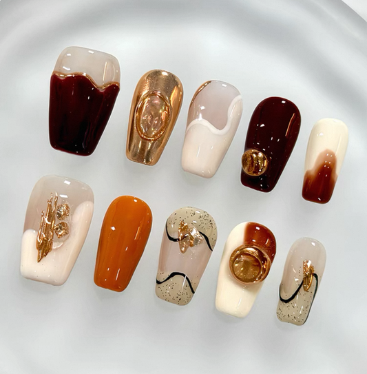 Everyday Cute - Warm Tones - Customizable Handcrafted Press On Nails