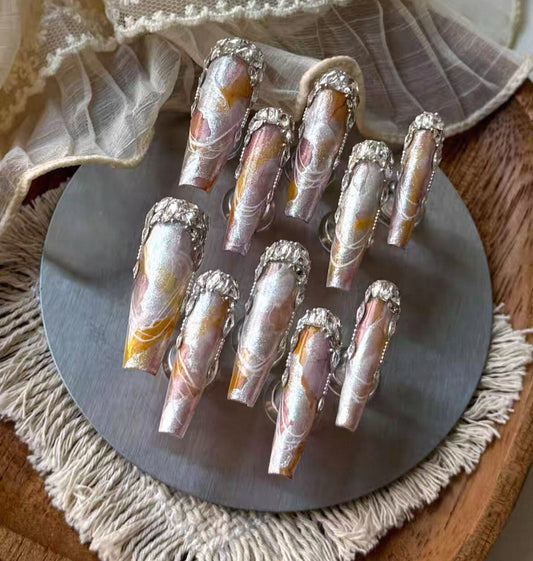 Charme Atelier - Iridescent Gold and Pink - Customizable Handcrafted Press On Nails