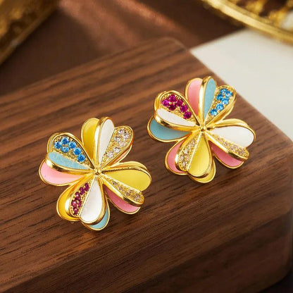 Flower-shaped Rhinestone Earrings - Elegant Charme