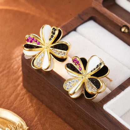 Flower-shaped Rhinestone Earrings - Elegant Charme