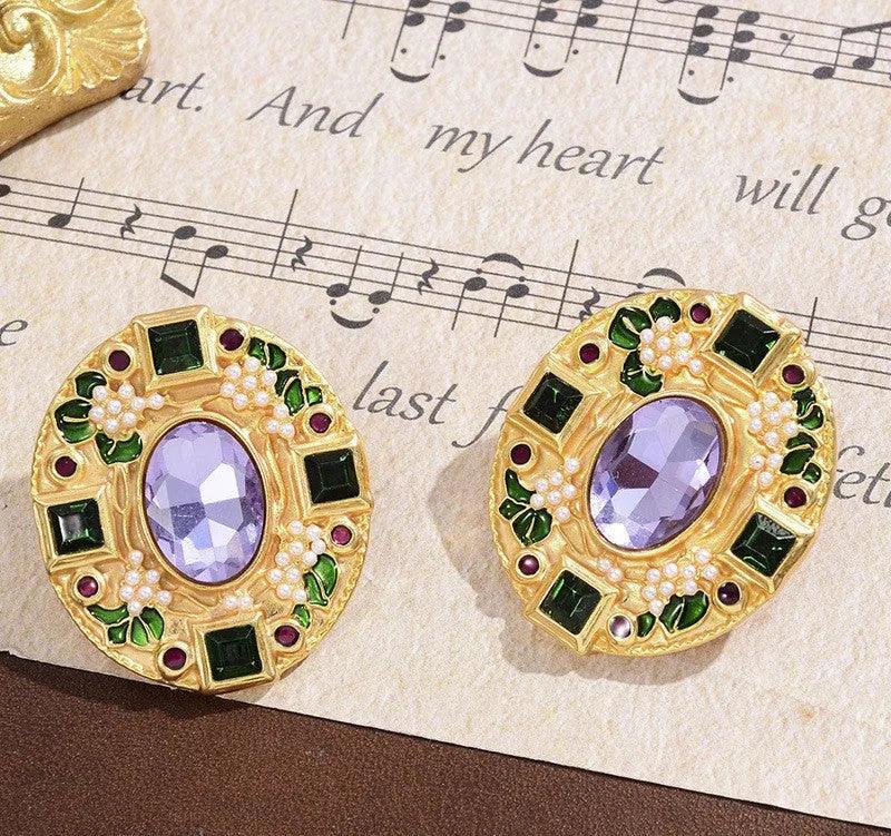 Inlaid Crystal Colored Earrings - Elegant Charme