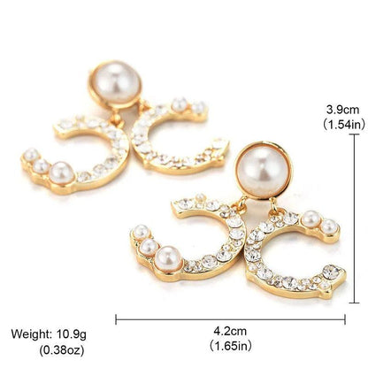 Golden Pearl and Crystal Earrings - Elegant Charme