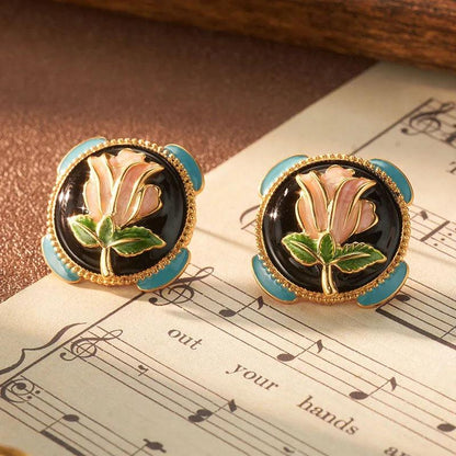 High-end Oil Rose Earrings - Elegant Charme