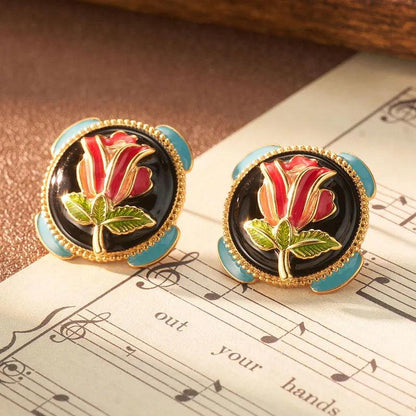 High-end Oil Rose Earrings - Elegant Charme