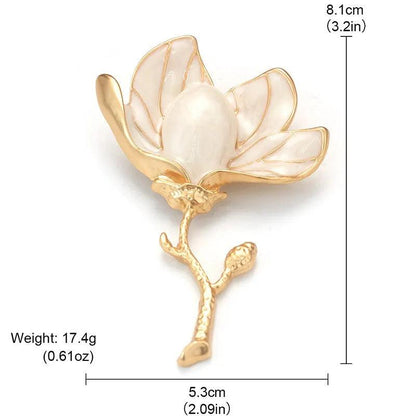 Elegant White Magnolia Flower Brooch - Elegant Charme