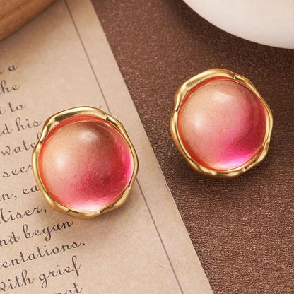 Sand Gold Gradient Pink Honey Stone Earrings - Elegant Charme