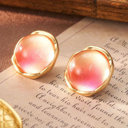 Sand Gold Gradient Pink Honey Stone Earrings - Elegant Charme