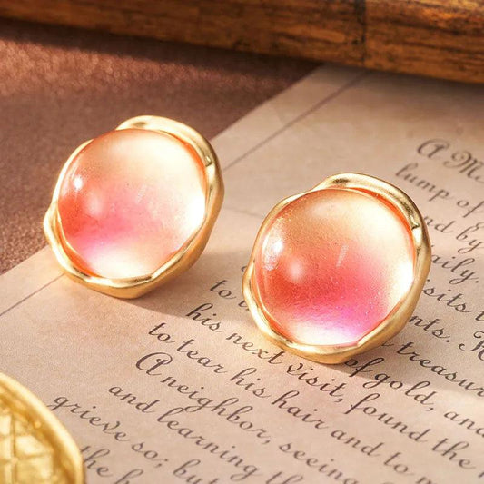Sand Gold Gradient Pink Honey Stone Earrings - Elegant Charme