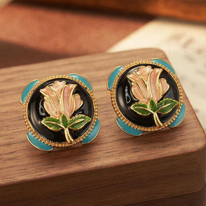 High-end Oil Rose Earrings - Elegant Charme