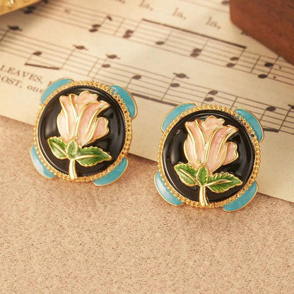 High-end Oil Rose Earrings - Elegant Charme