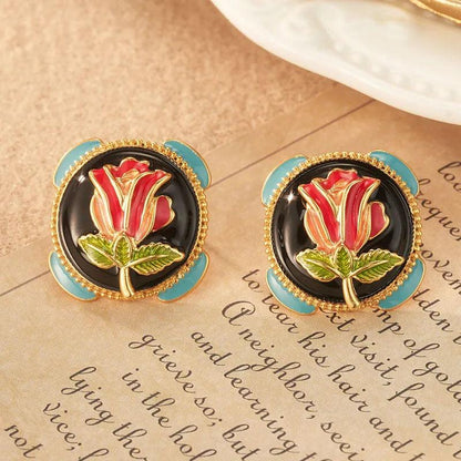 High-end Oil Rose Earrings - Elegant Charme