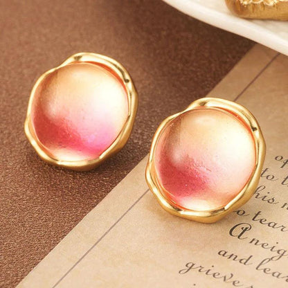Sand Gold Gradient Pink Honey Stone Earrings - Elegant Charme