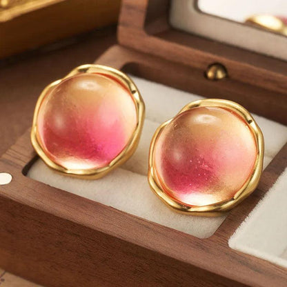 Sand Gold Gradient Pink Honey Stone Earrings - Elegant Charme
