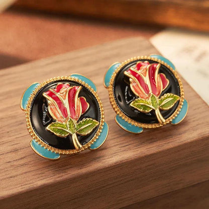 High-end Oil Rose Earrings - Elegant Charme