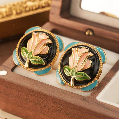 High-end Oil Rose Earrings - Elegant Charme