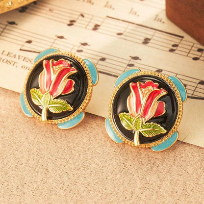 High-end Oil Rose Earrings - Elegant Charme
