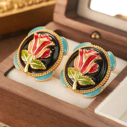 High-end Oil Rose Earrings - Elegant Charme