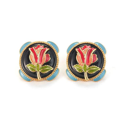 High-end Oil Rose Earrings - Elegant Charme