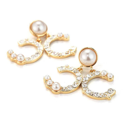 Golden Pearl and Crystal Earrings - Elegant Charme