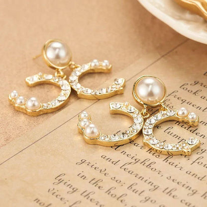 Golden Pearl and Crystal Earrings - Elegant Charme