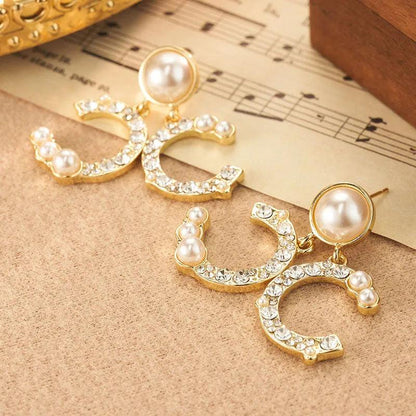 Golden Pearl and Crystal Earrings - Elegant Charme