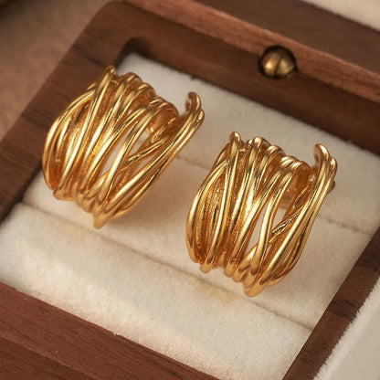 Twisted Gold Cuff Earrings - Elegant Charme