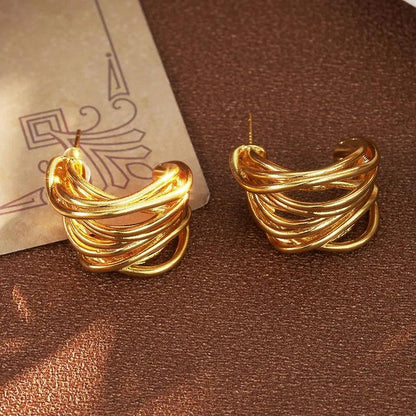 Twisted Gold Cuff Earrings - Elegant Charme
