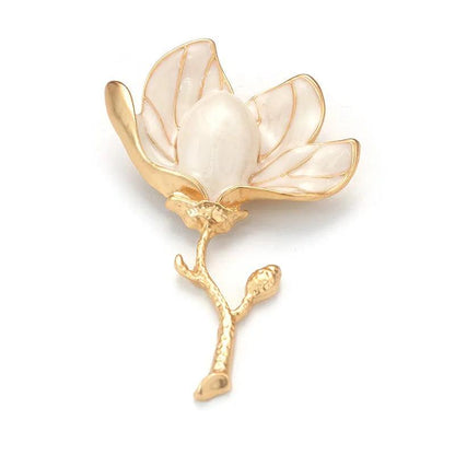 Elegant White Magnolia Flower Brooch - Elegant Charme