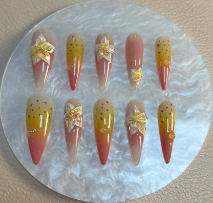 Sunset Bloom Ombre Floral Nail - Elegant Charme