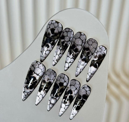 Silver Marble Press On Nail - Elegant Charme