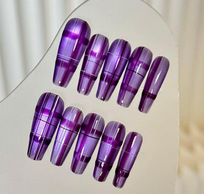 Purple Plaid Press On Nail - Elegant Charme