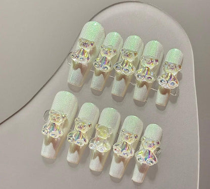 Holographic Teddy Bear Press On Nail - Elegant Charme