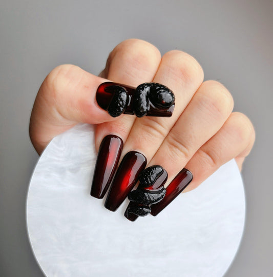 Red & Black Snake Press On Nail - Elegant Charme