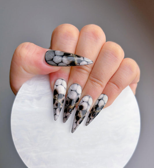Silver Marble Press On Nail - Elegant Charme