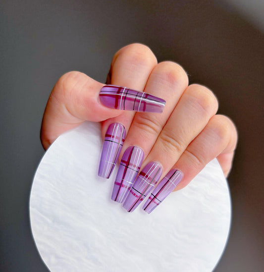 Purple Plaid Press On Nail - Elegant Charme