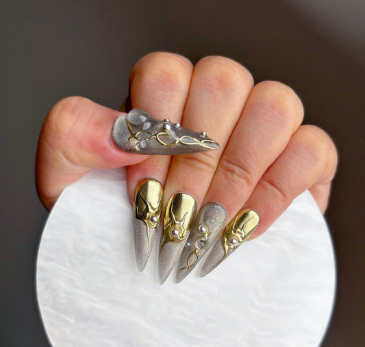Gold & Silver Metallic Press On Nail - Elegant Charme