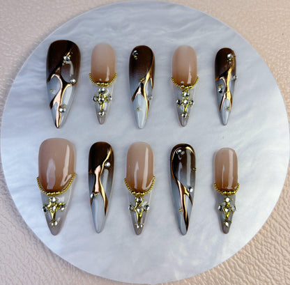 Golden Luxe Gradient Press On Nail - Elegant Charme