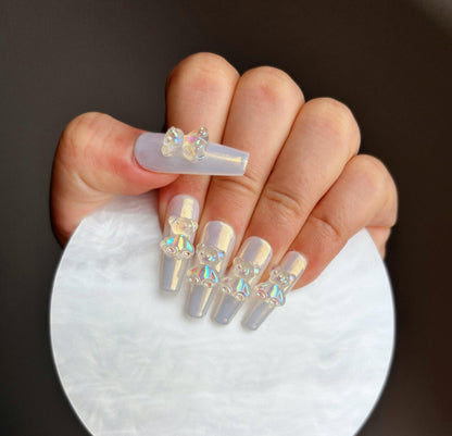 Holographic Teddy Bear Press On Nail - Elegant Charme