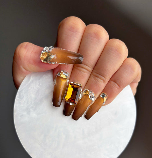Golden Jewel Press On Nail - Elegant Charme
