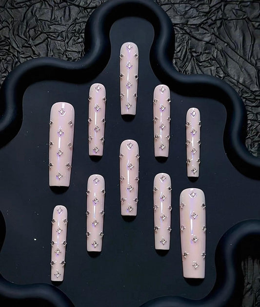 Daily Chic - Blush Pink with Crystal Accents - Customizable Handcrafted Press On Nails