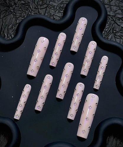 Daily Chic - Blush Pink with Crystal Accents - Customizable Handcrafted Press On Nails