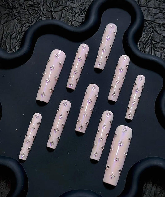 Daily Chic - Blush Pink with Crystal Accents - Customizable Handcrafted Press On Nails