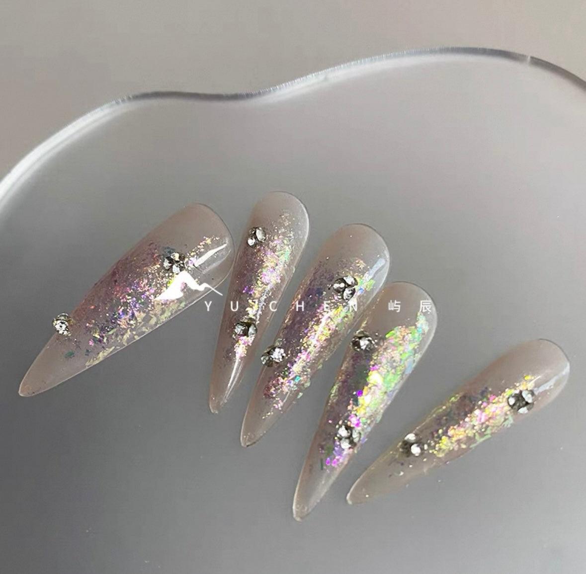 Daily Chic - Nude with Holographic Glitter - Customizable Handcrafted Press On Nails