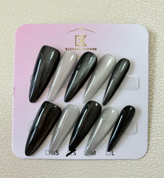 Masterpiece Marble - Grey & Black - Customizable Handcrafted Press On Nails