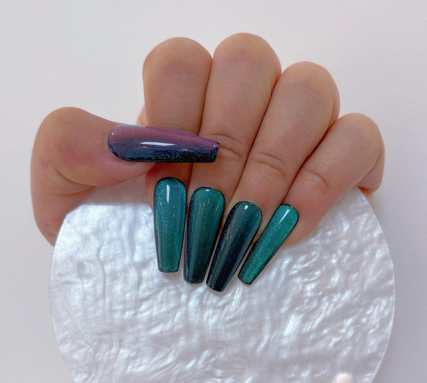 Simply Cat Eye - Deep Teal and Purple - Customizable Handcrafted Press On Nails