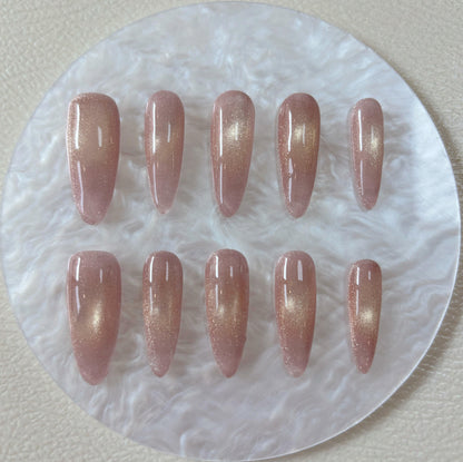 Simply Cat Eye - Blush Glow - Customizable Handcrafted Press On Nails
