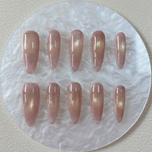 Simply Cat Eye - Blush Glow - Customizable Handcrafted Press On Nails