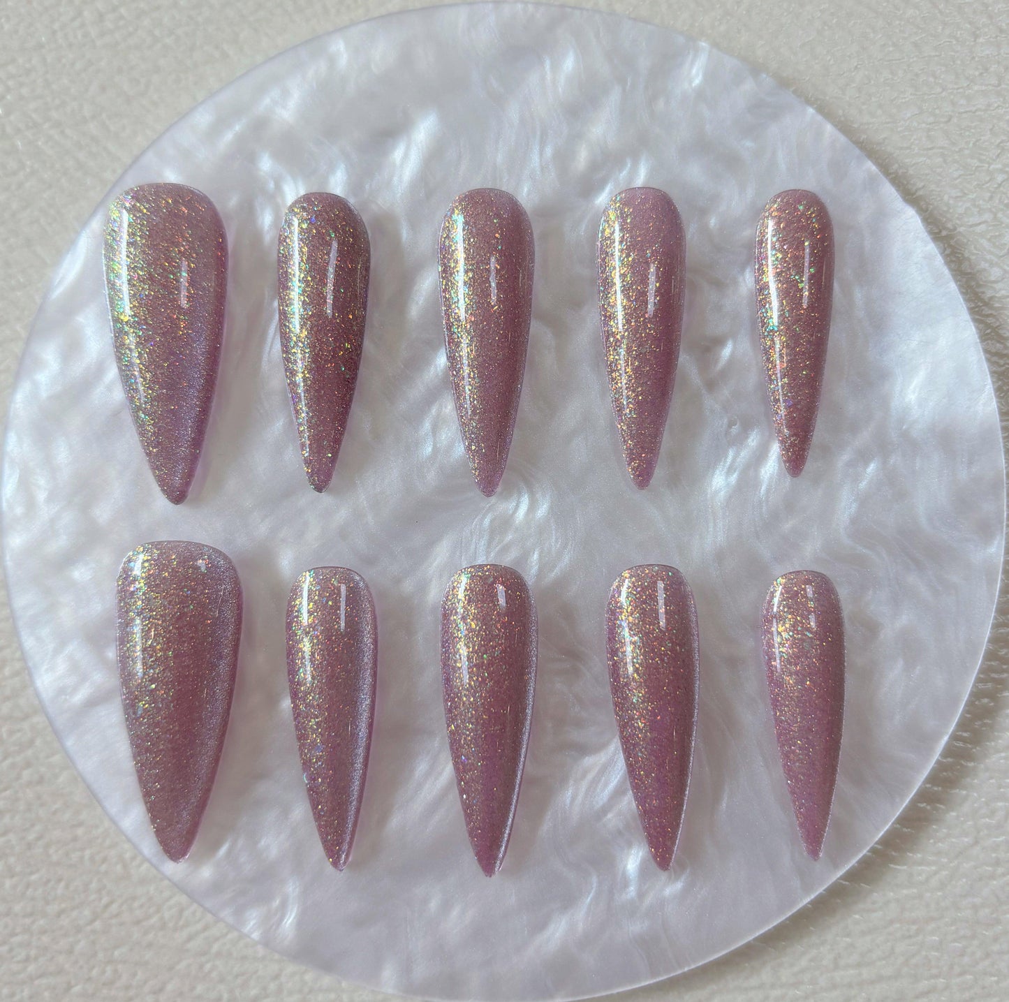 Simply Cat Eye - Pink Glitter - Customizable Handcrafted Press On Nails